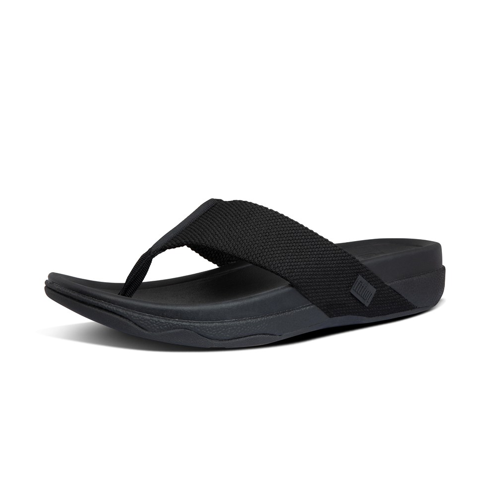 Fitflop Mens Sandals Black - Surfer Toe-post - 70SYFUDNW